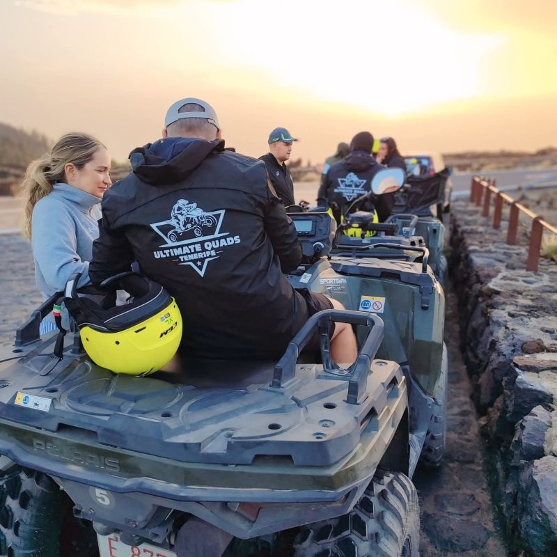 Tour participants riding quad bikes in Tenerife countryside